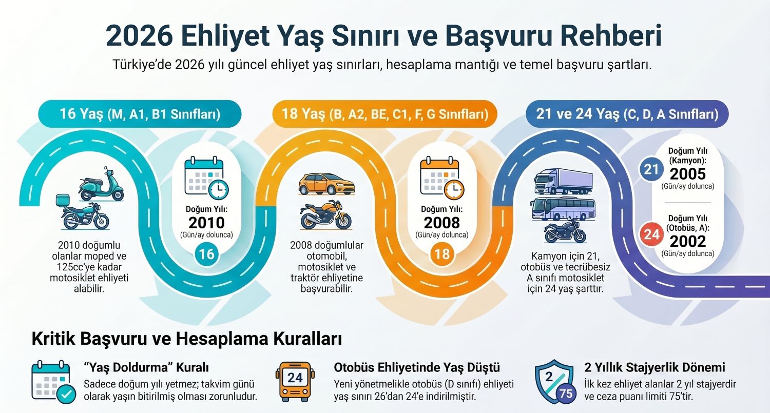 2026 ehliyet yaş sınırı tablosu - tüm ehliyet sınıfları için güncel yaş şartları