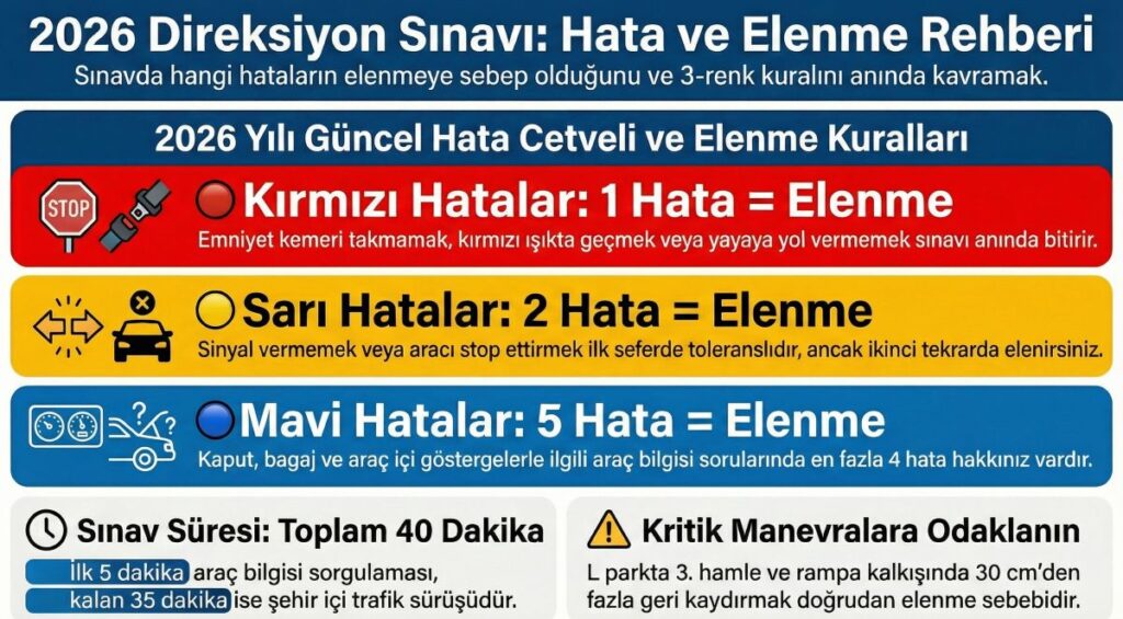 Direksiyon sınavı hata cetveli 2026 kırmızı sarı mavi hatalar infografik