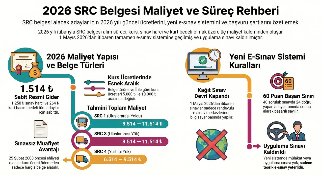 SRC belgesi ücreti 2026 kurs harç ve kart bedeli güncel tablo