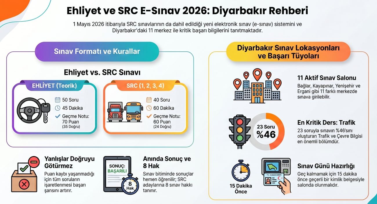 Ehliyet e-sınav 2026 Diyarbakır salon adresleri rehberi