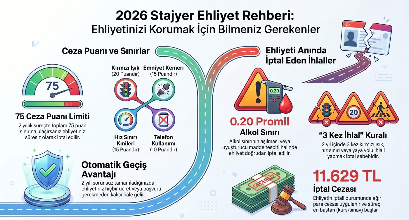stajyer ehliyet kuralları 2026 aday sürücü ceza puanı rehberi
