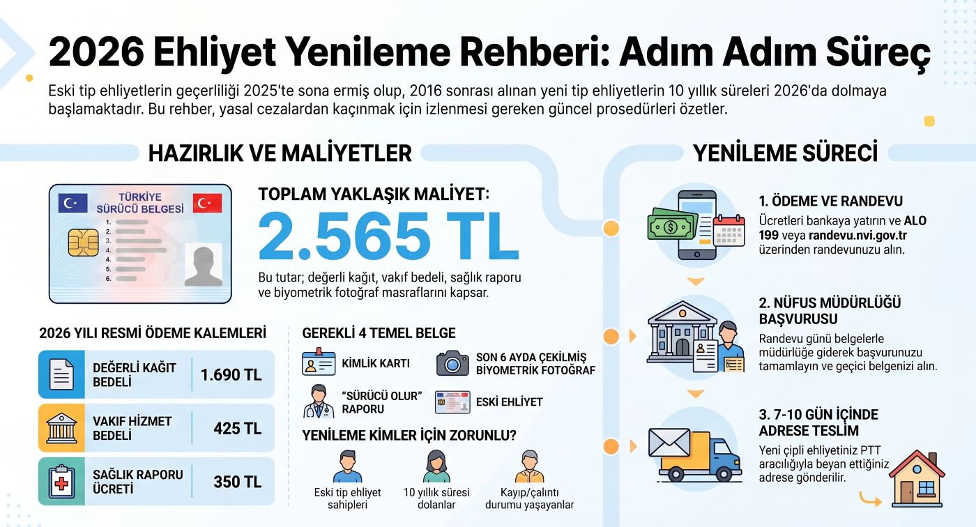 ehliyet yenileme 2026 süreci ve gerekli belgeler