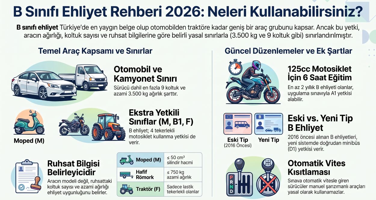 B sınıfı ehliyet ile kullanılabilen araçlar 2026